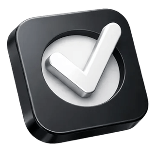 Symbole de validation 3D avec coche sur la page À propos de Source Ganançoire